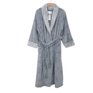 Carole Hochman Womens Texture Plush Wrap Robe Medium Gray